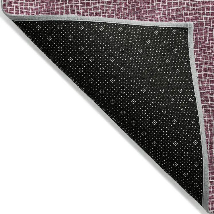 10' X 14' Eggplant And Ivory Geometric Washable Indoor Outdoor Area Rug