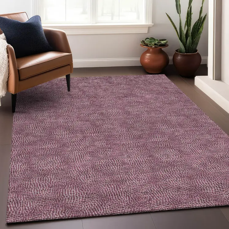 10' X 14' Eggplant And Ivory Geometric Washable Indoor Outdoor Area Rug