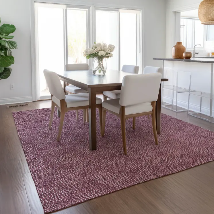 10' X 14' Eggplant And Ivory Geometric Washable Indoor Outdoor Area Rug