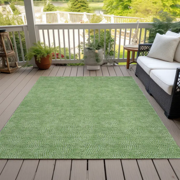 3' X 5' Green And Ivory Geometric Washable Indoor Outdoor Area Rug