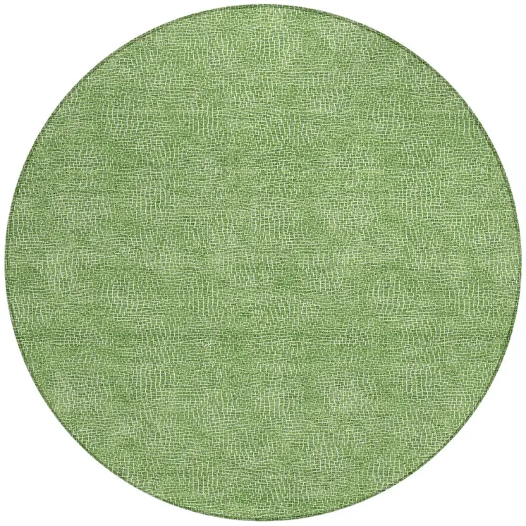8' Green And Ivory Round Geometric Washable Indoor Outdoor Area Rug