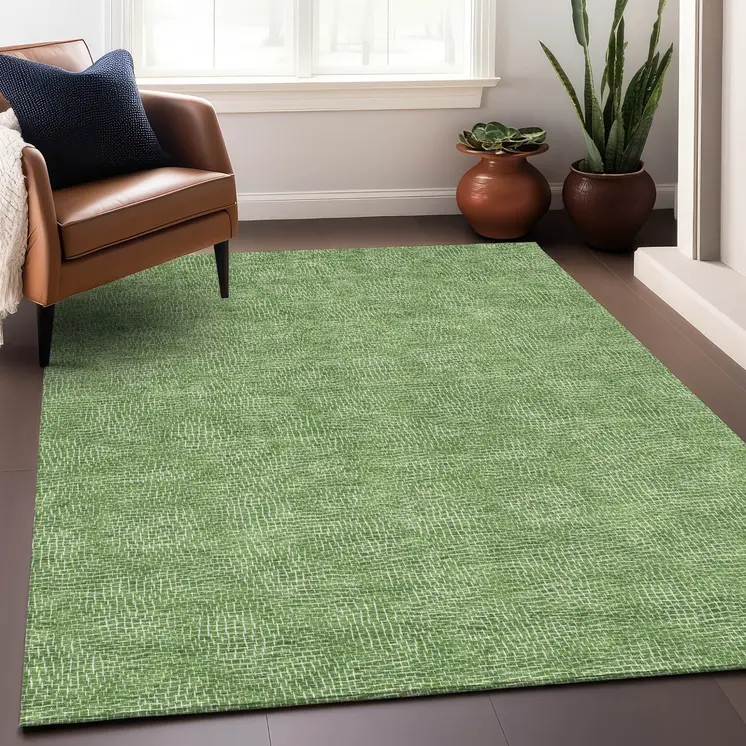 8' X 10' Green And Ivory Geometric Washable Indoor Outdoor Area Rug
