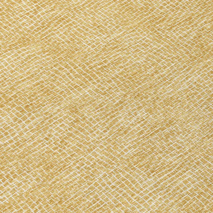 8' Gold And Ivory Round Geometric Washable Indoor Outdoor Area Rug