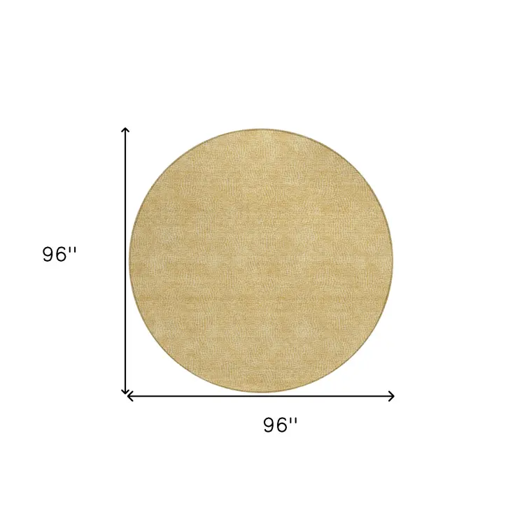 8' Gold And Ivory Round Geometric Washable Indoor Outdoor Area Rug
