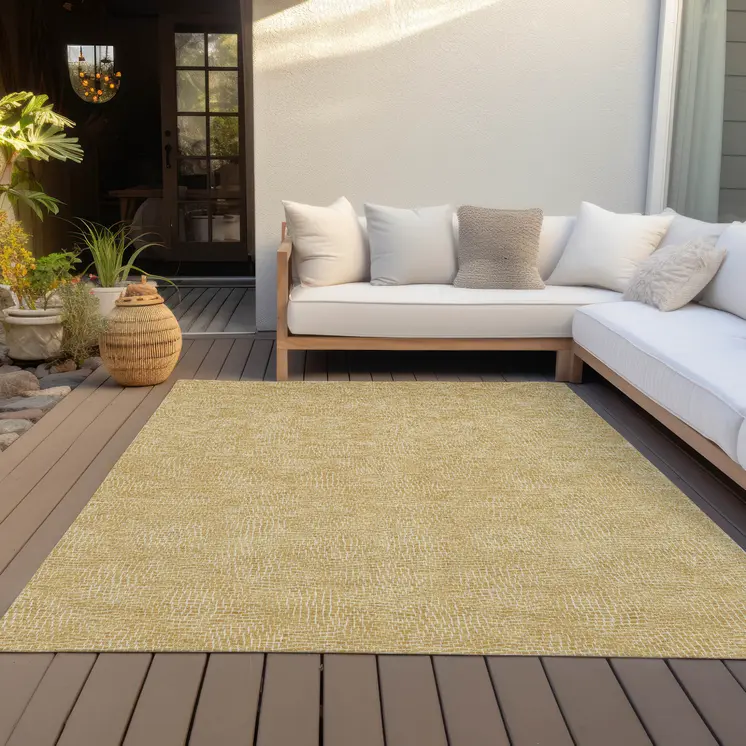 8' X 10' Gold And Ivory Geometric Washable Indoor Outdoor Area Rug