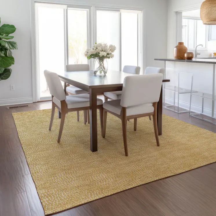 10' X 14' Gold And Ivory Geometric Washable Indoor Outdoor Area Rug