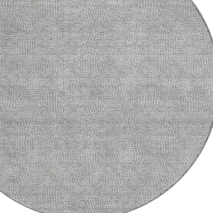 8' Gray And Ivory Round Geometric Washable Indoor Outdoor Area Rug