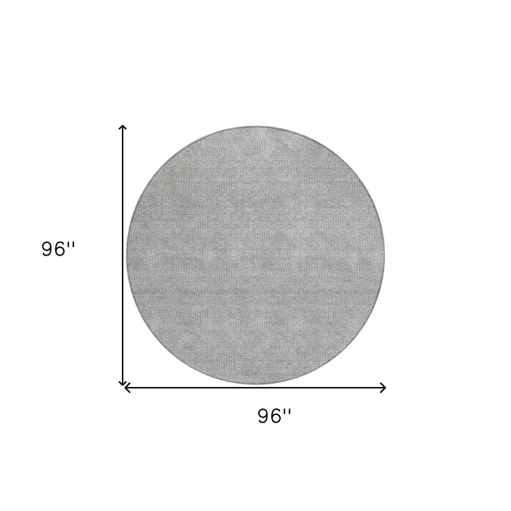 8' Gray And Ivory Round Geometric Washable Indoor Outdoor Area Rug