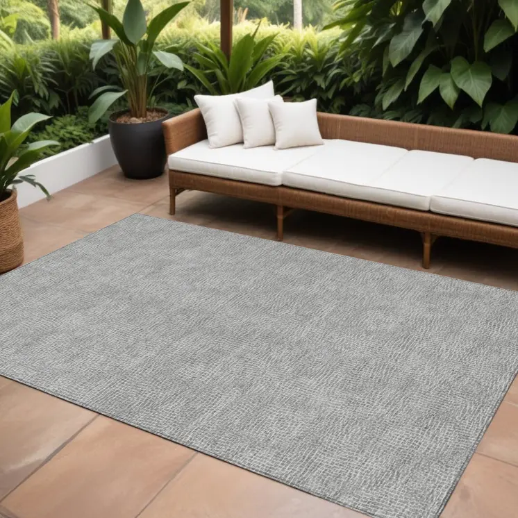 8' X 10' Gray And Ivory Geometric Washable Indoor Outdoor Area Rug