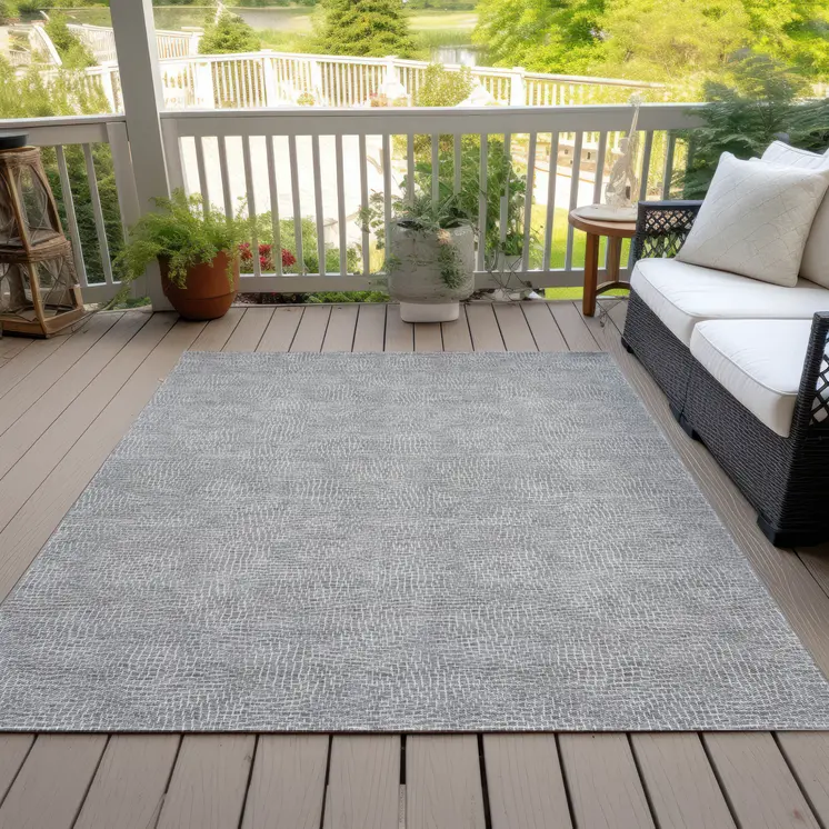8' X 10' Gray And Ivory Geometric Washable Indoor Outdoor Area Rug