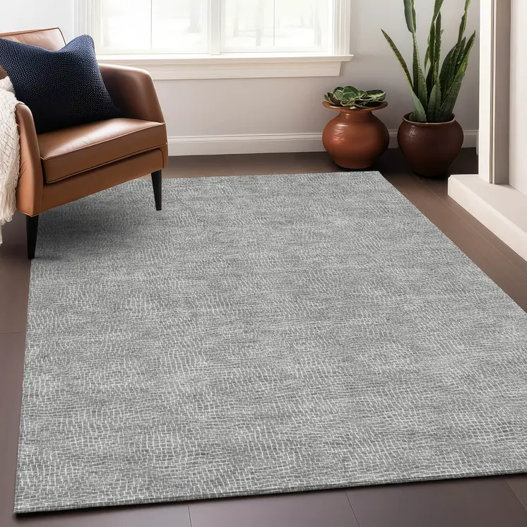 8' X 10' Gray And Ivory Geometric Washable Indoor Outdoor Area Rug