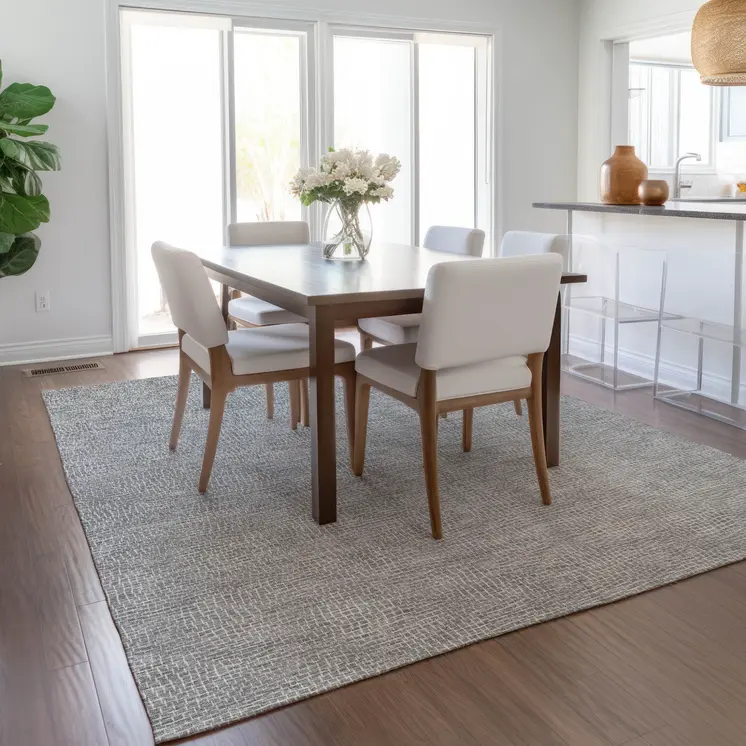 8' X 10' Gray And Ivory Geometric Washable Indoor Outdoor Area Rug