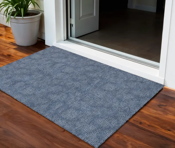 3' X 5' Navy Blue And Ivory Geometric Washable Indoor Outdoor Area Rug