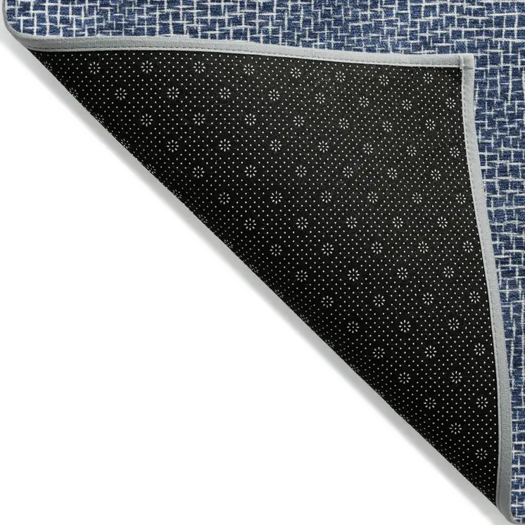 8' Navy Blue And Ivory Round Geometric Washable Indoor Outdoor Area Rug