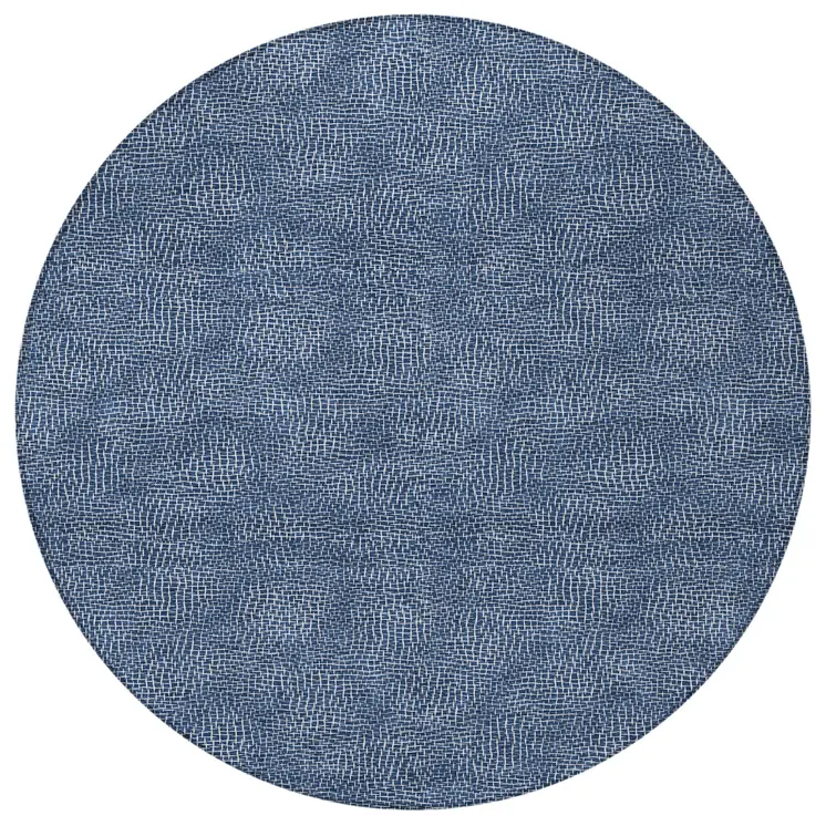 8' Navy Blue And Ivory Round Geometric Washable Indoor Outdoor Area Rug