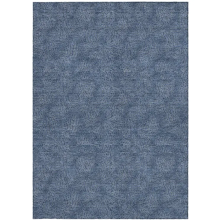 10' X 14' Navy Blue And Ivory Geometric Washable Indoor Outdoor Area Rug