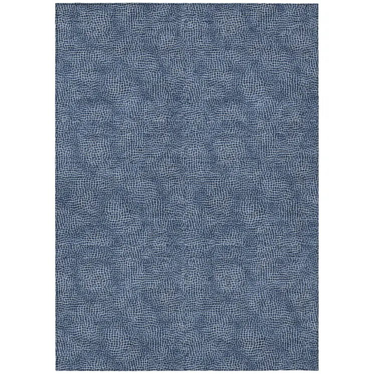 10' X 14' Navy Blue And Ivory Geometric Washable Indoor Outdoor Area Rug
