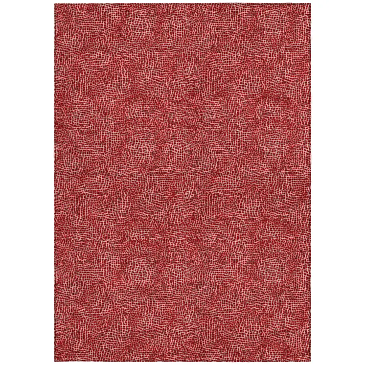 3' X 5' Red And Ivory Geometric Washable Indoor Outdoor Area Rug