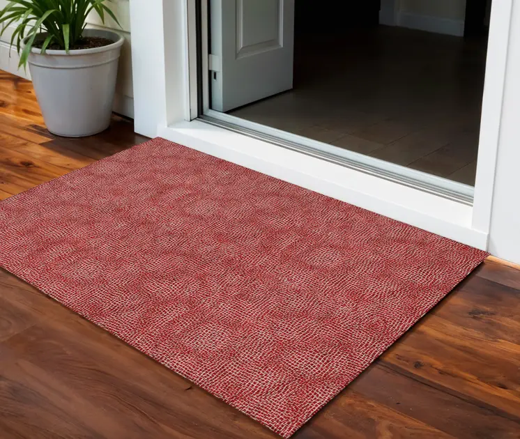 3' X 5' Red And Ivory Geometric Washable Indoor Outdoor Area Rug