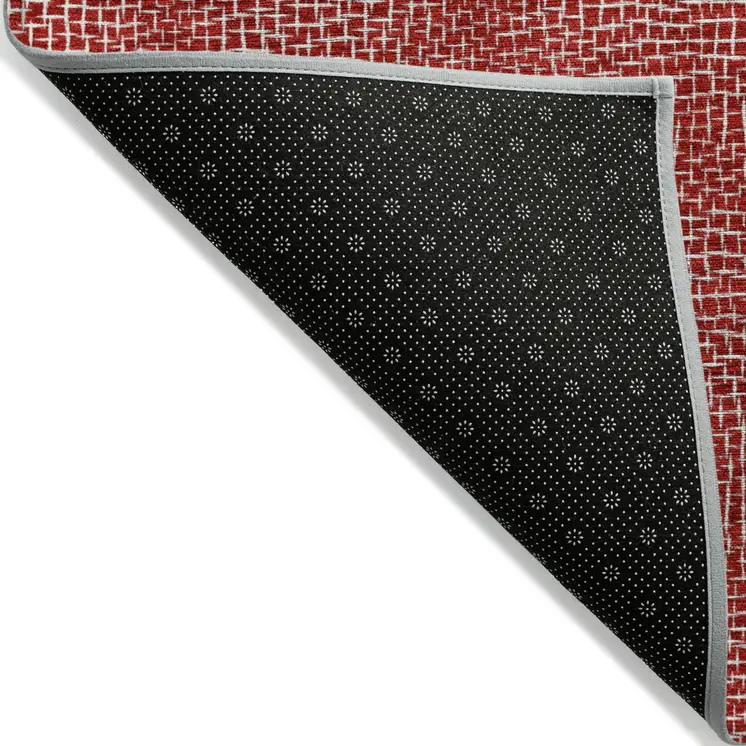 3' X 5' Red And Ivory Geometric Washable Indoor Outdoor Area Rug