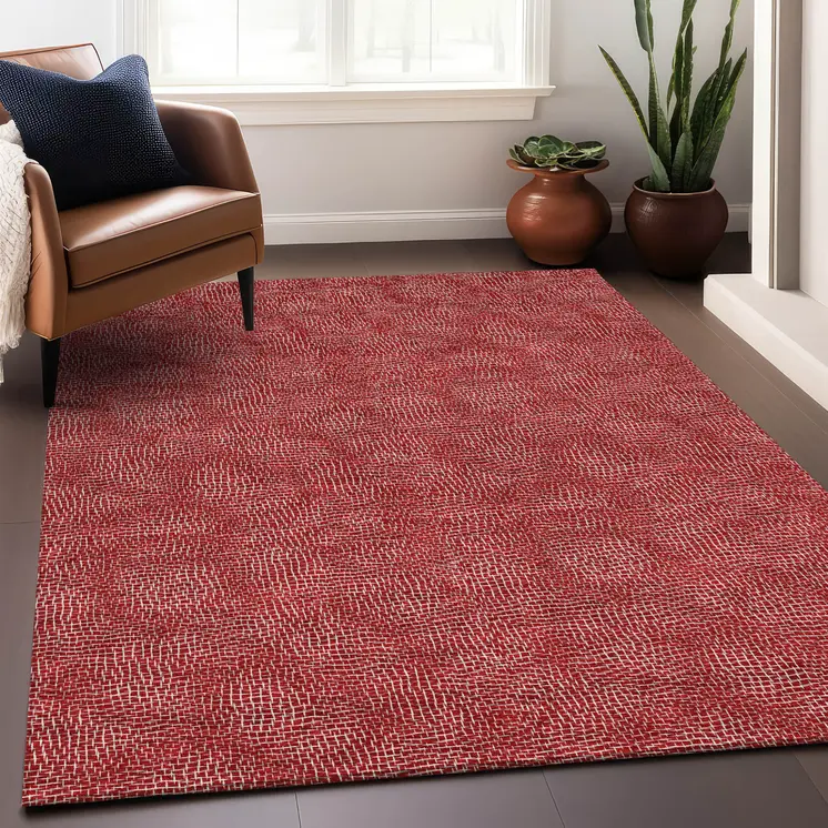 3' X 5' Red And Ivory Geometric Washable Indoor Outdoor Area Rug