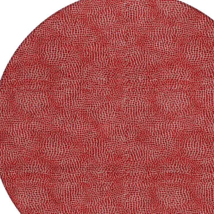 8' Red And Ivory Round Geometric Washable Indoor Outdoor Area Rug
