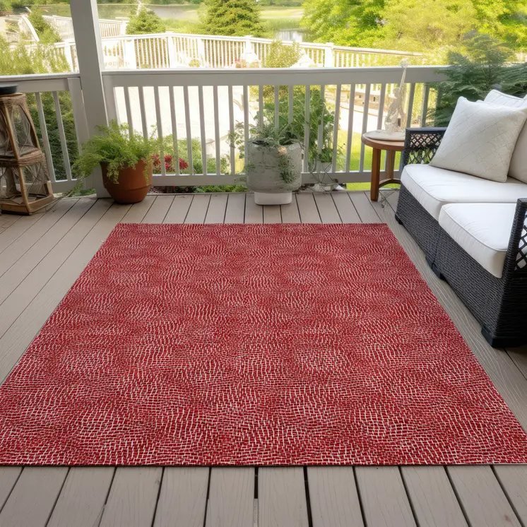 8' X 10' Red And Ivory Geometric Washable Indoor Outdoor Area Rug