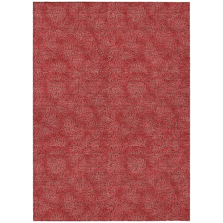 8' X 10' Red And Ivory Geometric Washable Indoor Outdoor Area Rug