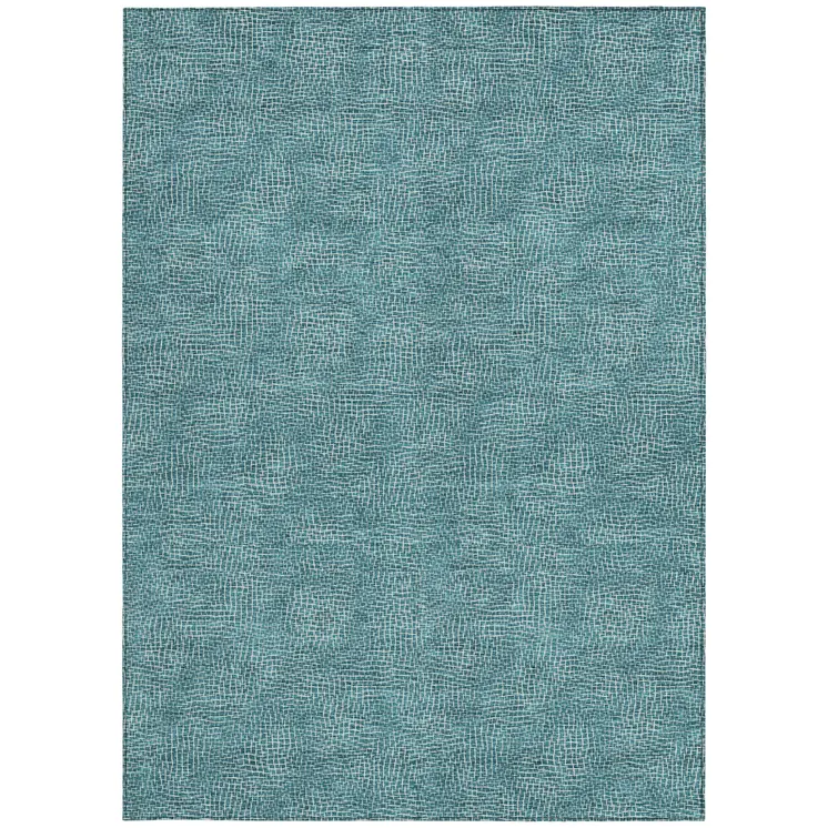 5' X 8' Teal Blue And Ivory Geometric Washable Indoor Outdoor Area Rug