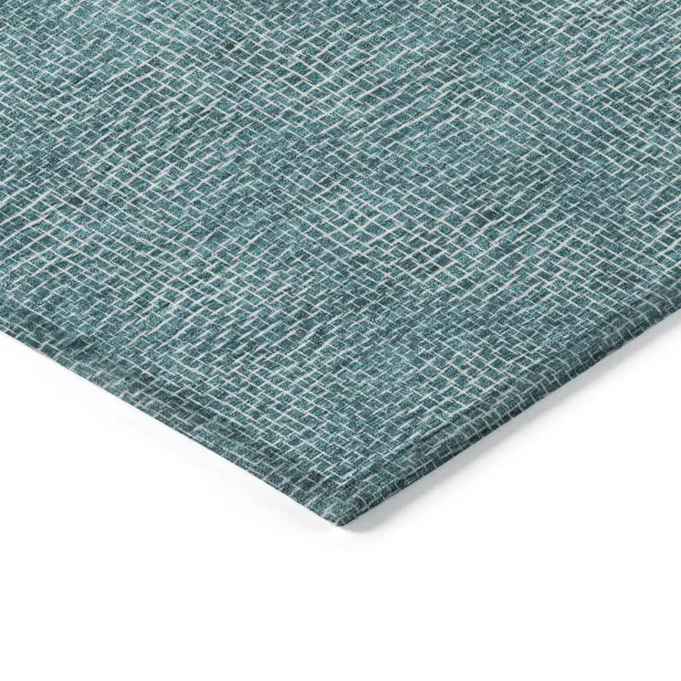 8' X 10' Teal Blue And Ivory Geometric Washable Indoor Outdoor Area Rug