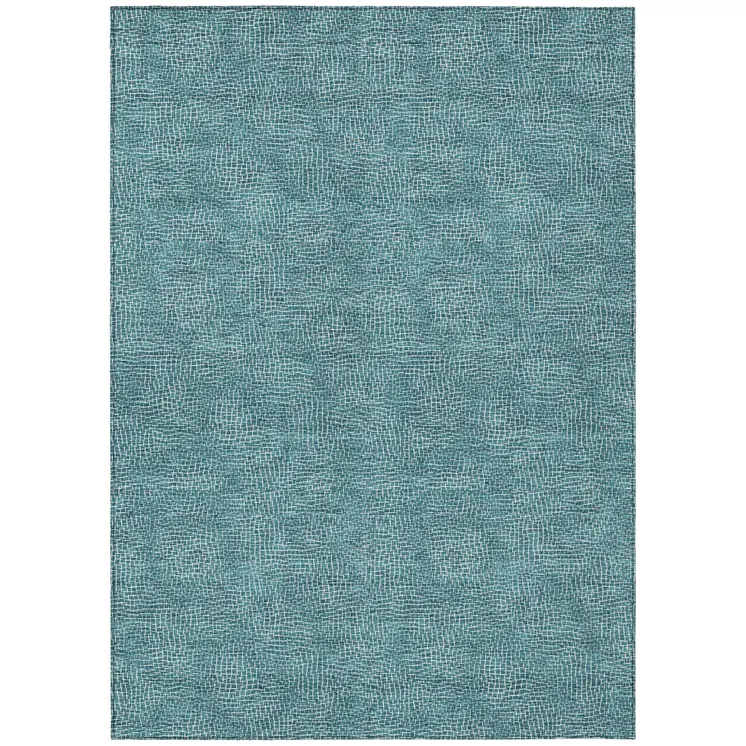 9' X 12' Teal Blue And Ivory Geometric Washable Indoor Outdoor Area Rug