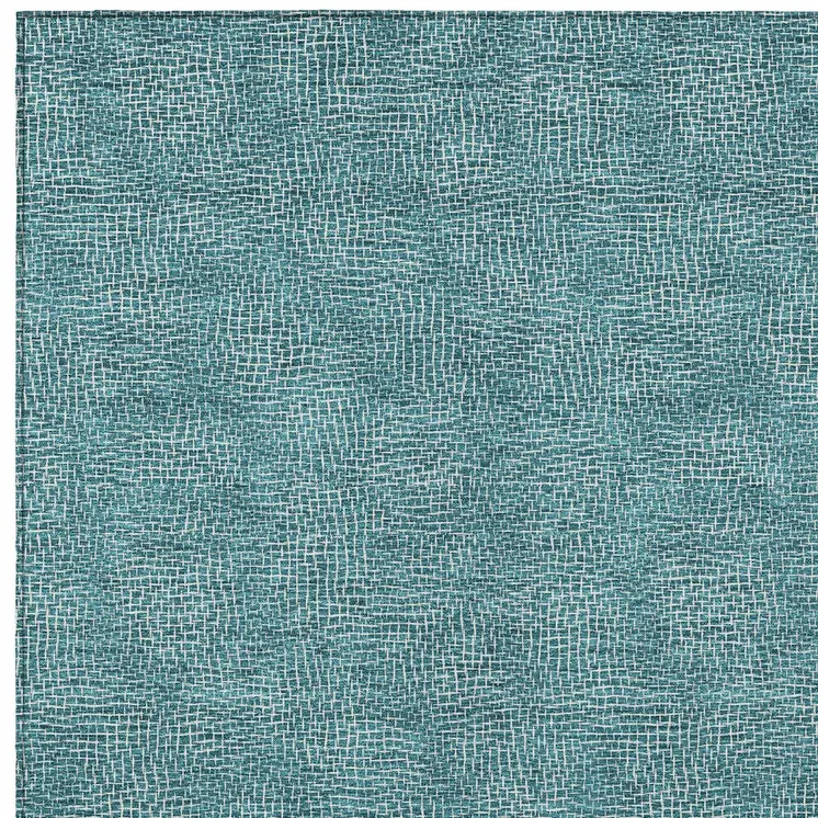 10' X 14' Teal Blue And Ivory Geometric Washable Indoor Outdoor Area Rug