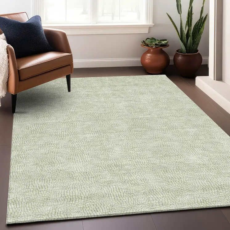 3' X 5' Artichoke Green And Ivory Geometric Washable Indoor Outdoor Area Rug