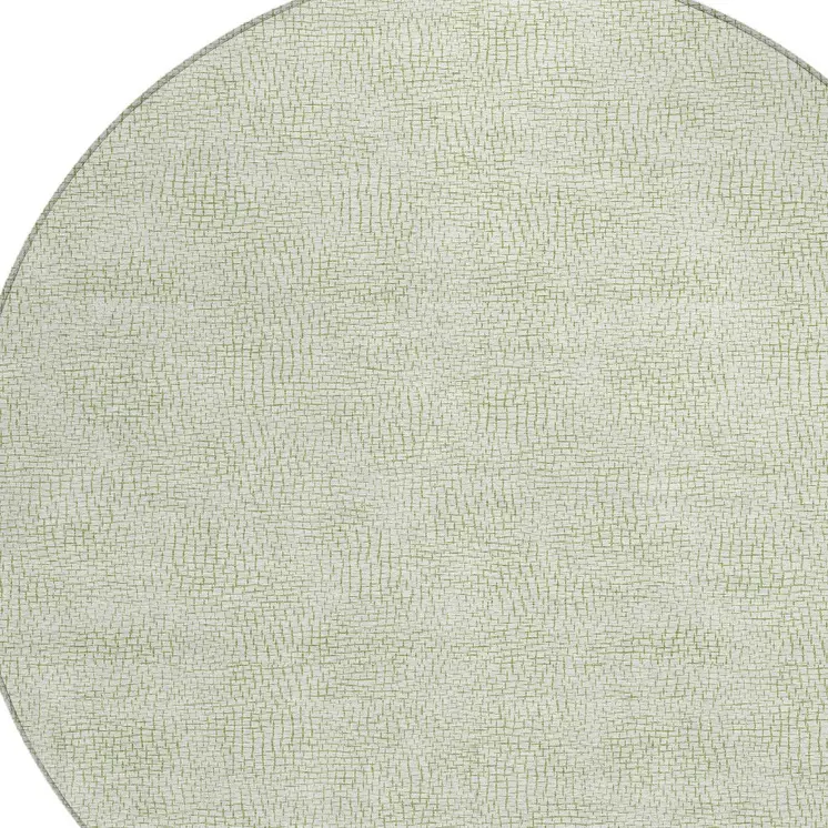 8' Artichoke Green And Ivory Round Geometric Washable Indoor Outdoor Area Rug