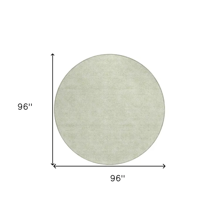 8' Artichoke Green And Ivory Round Geometric Washable Indoor Outdoor Area Rug