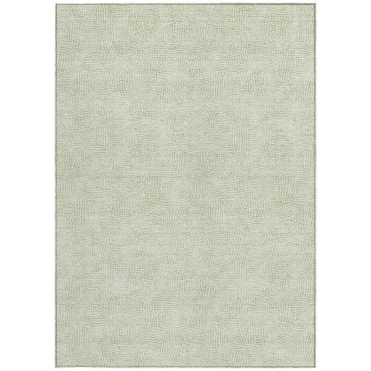 8' X 10' Artichoke Green And Ivory Geometric Washable Indoor Outdoor Area Rug