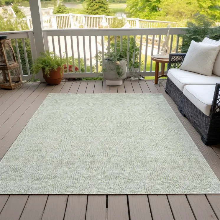 8' X 10' Artichoke Green And Ivory Geometric Washable Indoor Outdoor Area Rug
