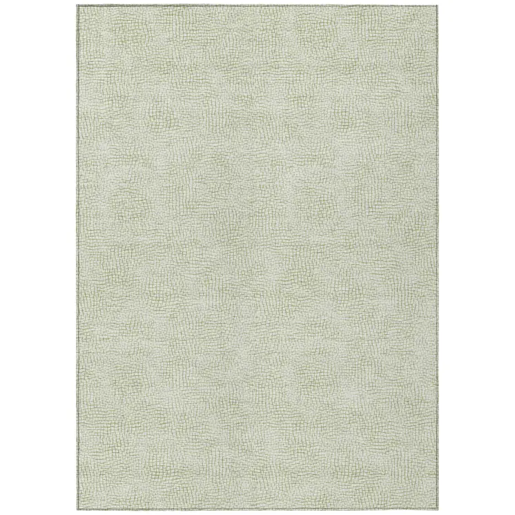 8' X 10' Artichoke Green And Ivory Geometric Washable Indoor Outdoor Area Rug