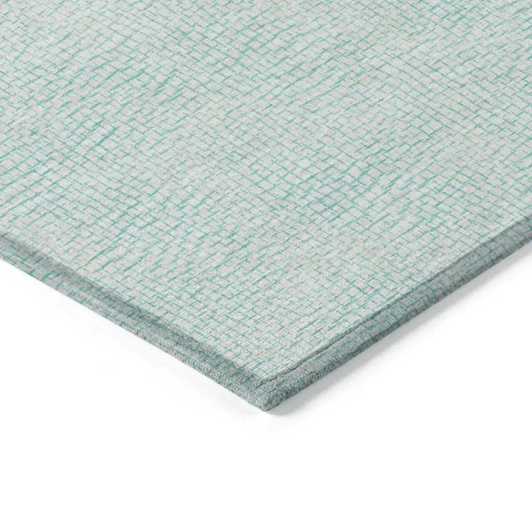 8' Aqua And Ivory Round Geometric Washable Indoor Outdoor Area Rug