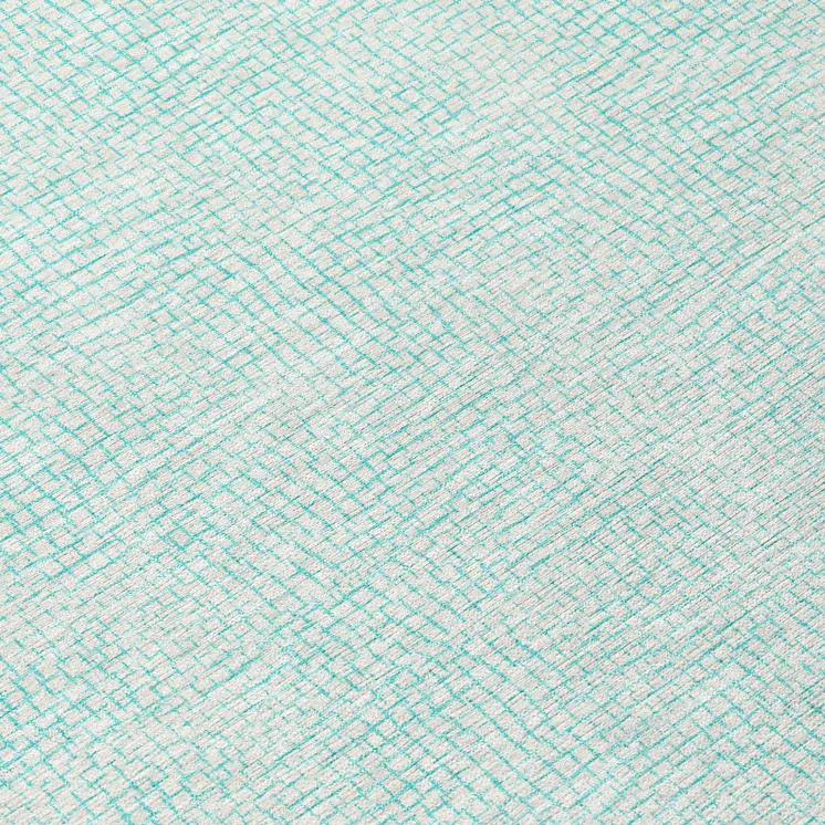 8' Aqua And Ivory Round Geometric Washable Indoor Outdoor Area Rug