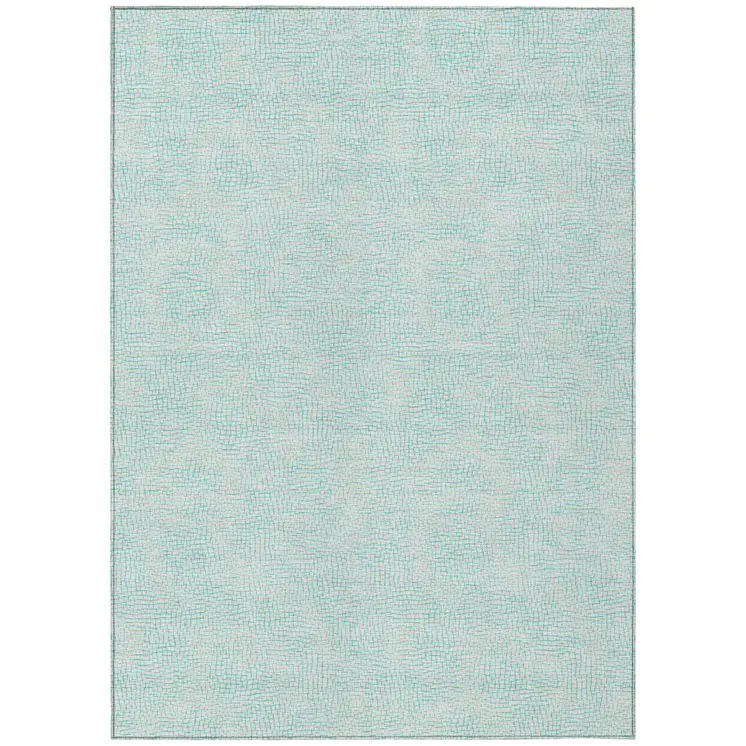 9' X 12' Aqua And Ivory Geometric Washable Indoor Outdoor Area Rug