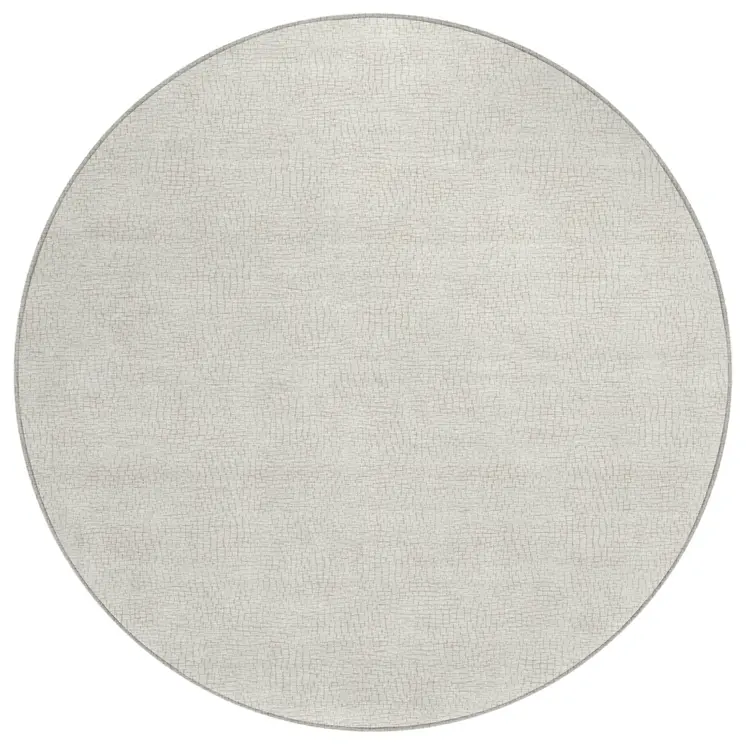 8' Beige And Brown Round Geometric Washable Indoor Outdoor Area Rug