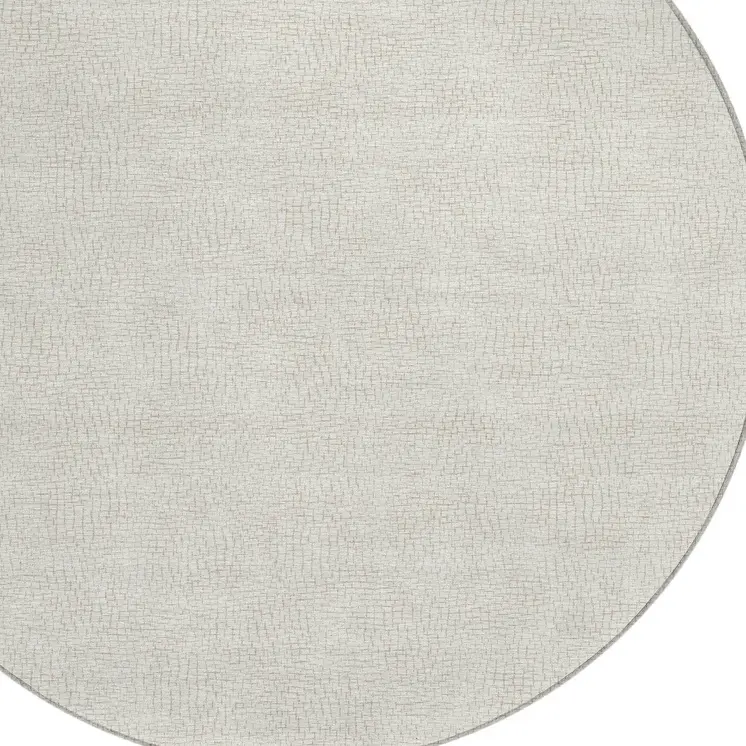 8' Beige And Brown Round Geometric Washable Indoor Outdoor Area Rug