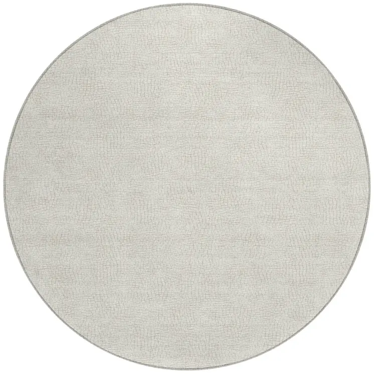 8' Beige And Brown Round Geometric Washable Indoor Outdoor Area Rug
