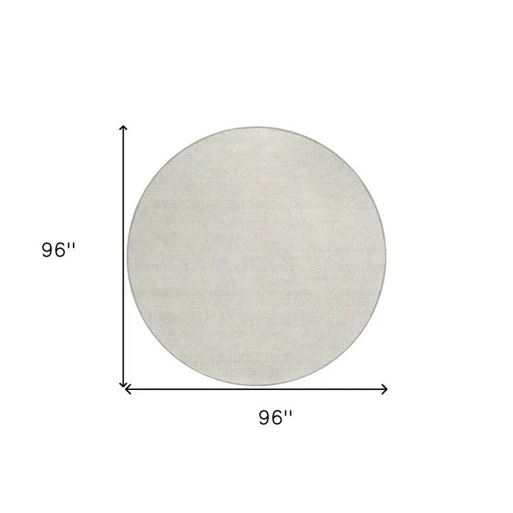 8' Beige And Brown Round Geometric Washable Indoor Outdoor Area Rug