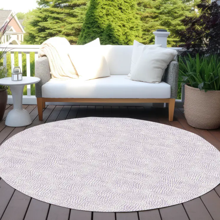 8' Lavender And Purple Round Geometric Washable Indoor Outdoor Area Rug