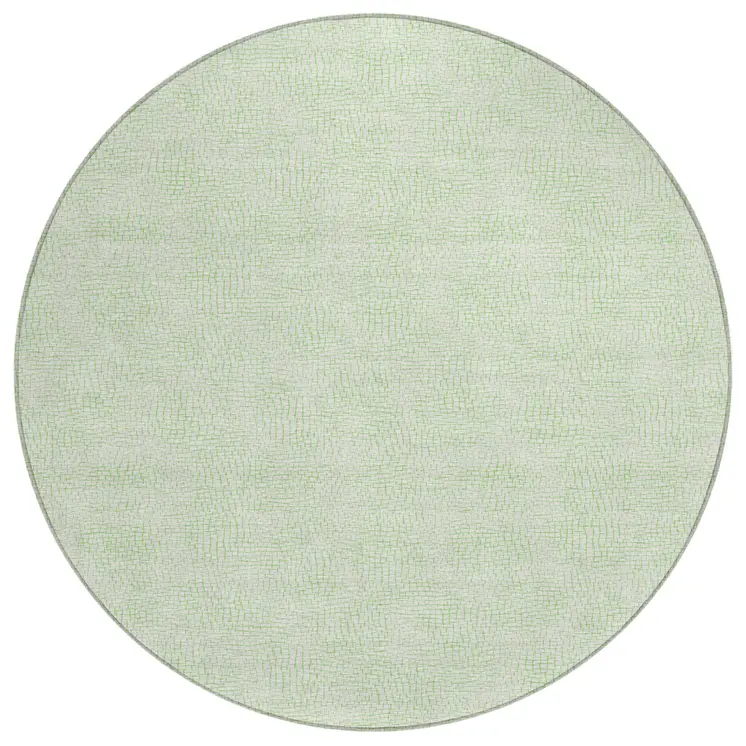 8' Mint Green And Ivory Round Geometric Washable Indoor Outdoor Area Rug