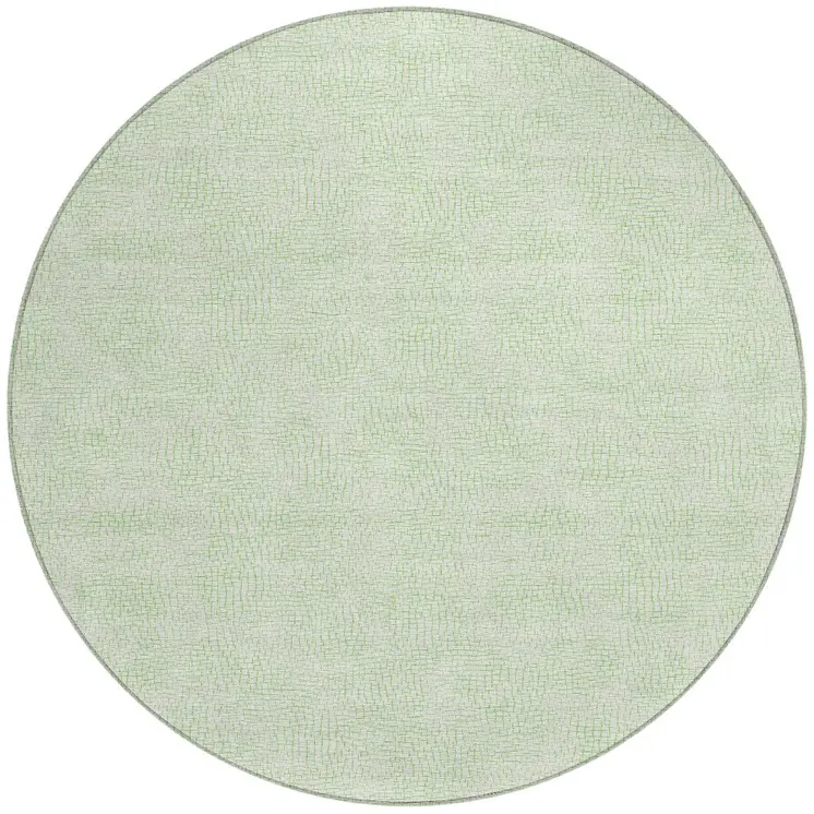 8' Mint Green And Ivory Round Geometric Washable Indoor Outdoor Area Rug