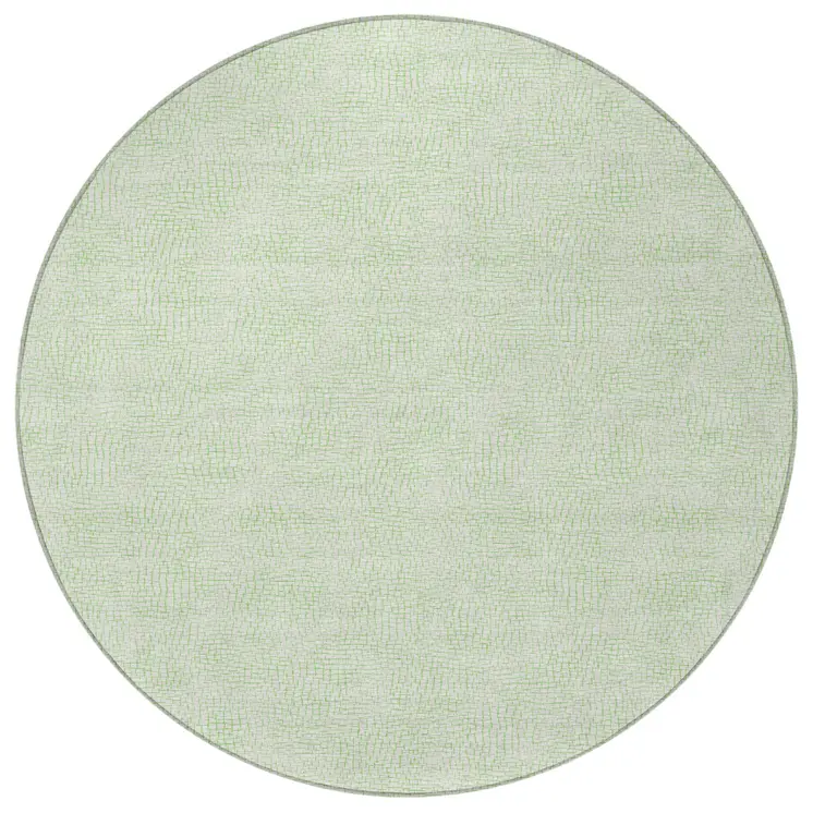8' Mint Green And Ivory Round Geometric Washable Indoor Outdoor Area Rug