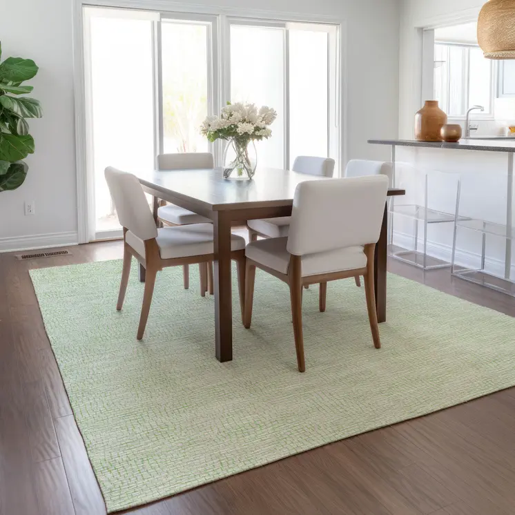 10' X 14' Mint Green And Ivory Geometric Washable Indoor Outdoor Area Rug